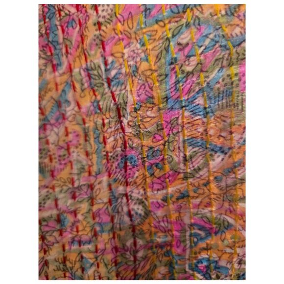 NEW Authentic Vintage Silk Kantha Scarf Handmade Bohemian Wrap Scarf Reversible - Picture 2 of 3